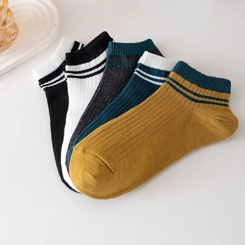 5 Pairs Breathable Striped Sports Low Cut Socks for Men