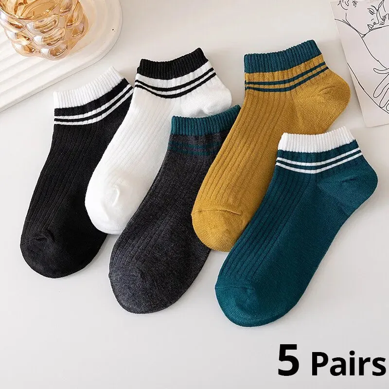 5 Pairs Breathable Striped Sports Low Cut Socks for Men