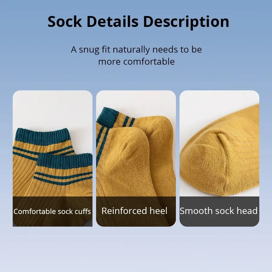5 Pairs Breathable Striped Sports Low Cut Socks for Men