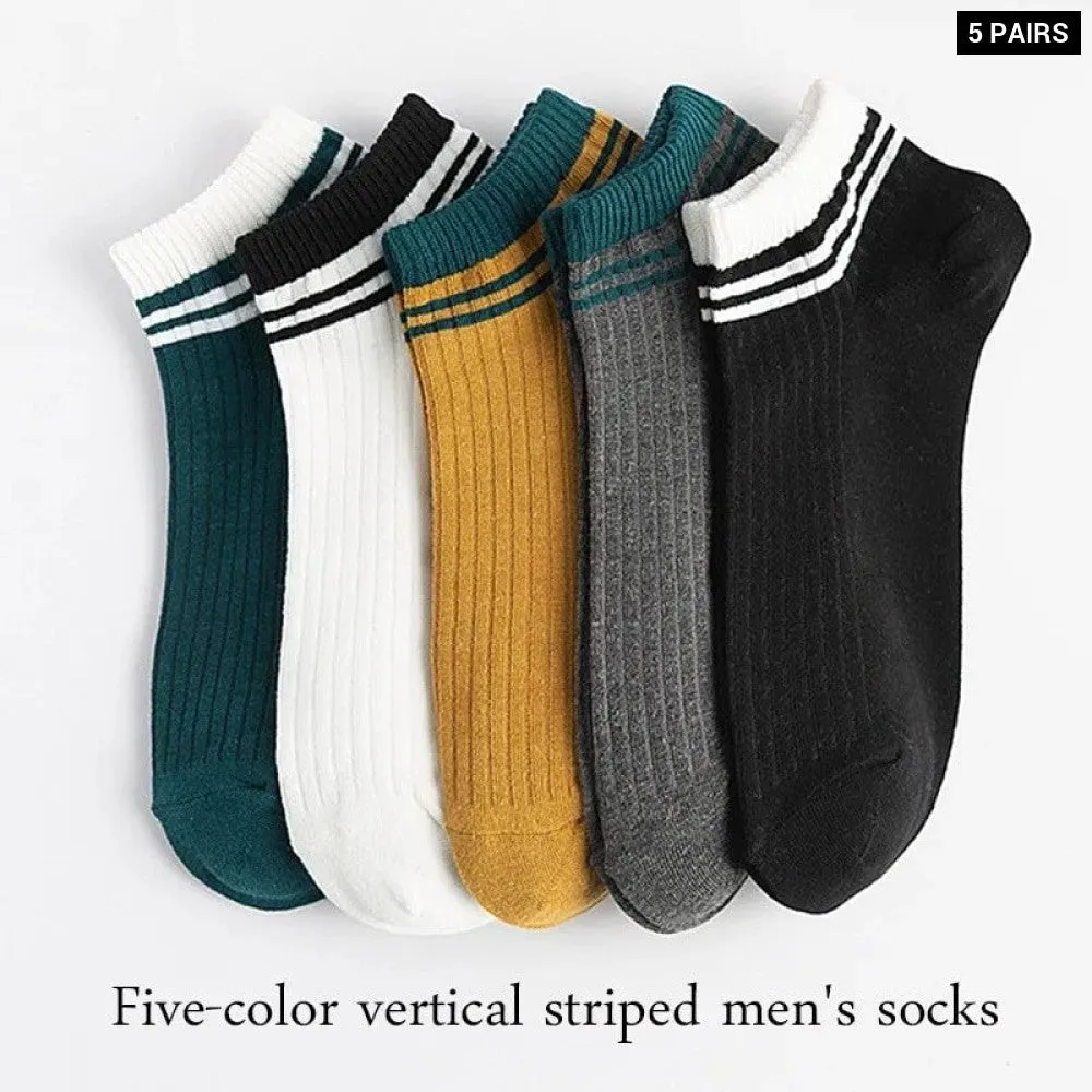 5 Pairs Breathable Striped Sports Low Cut Socks for Men