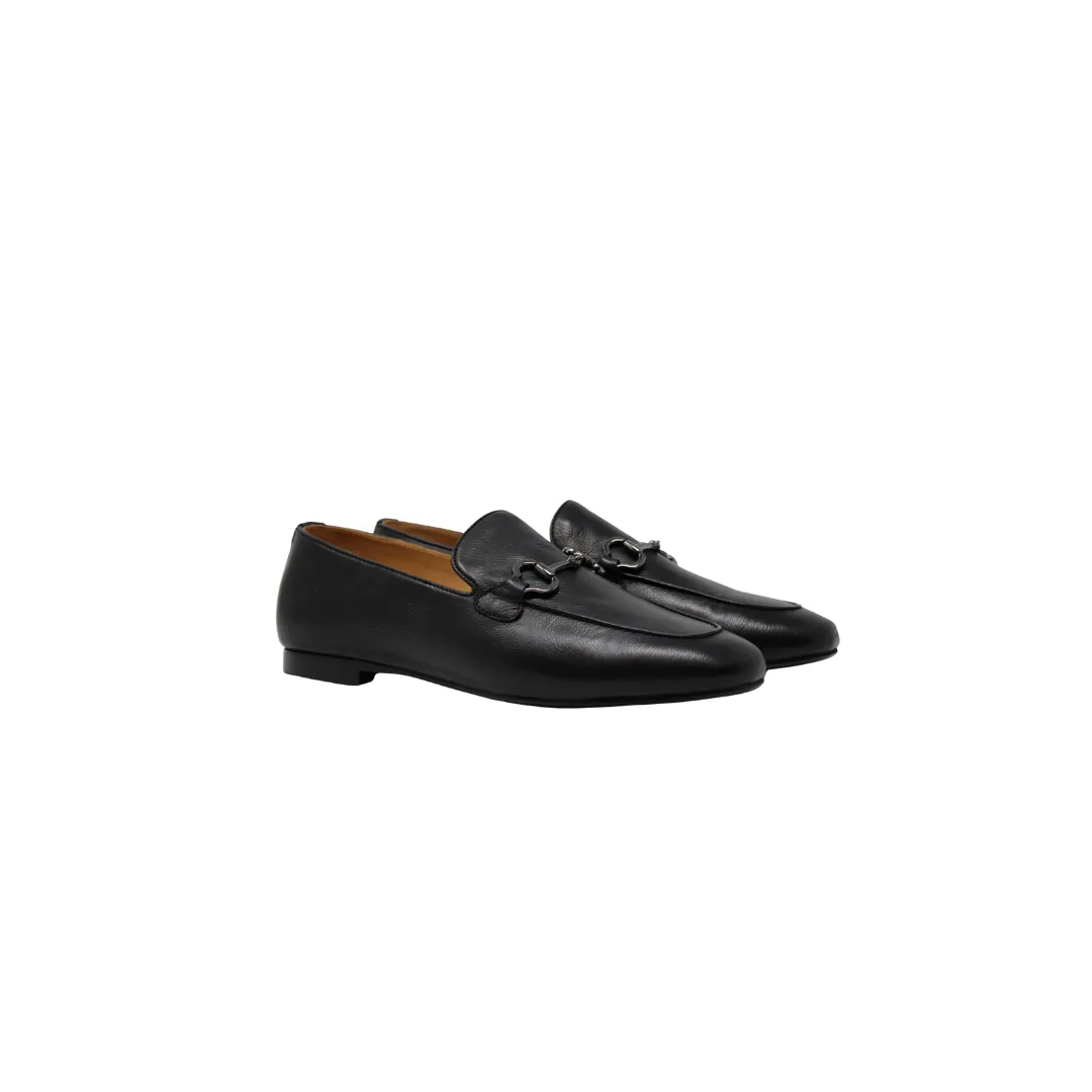 AiciBerllucci Coco Ladies Black Leather Loafer with Chain