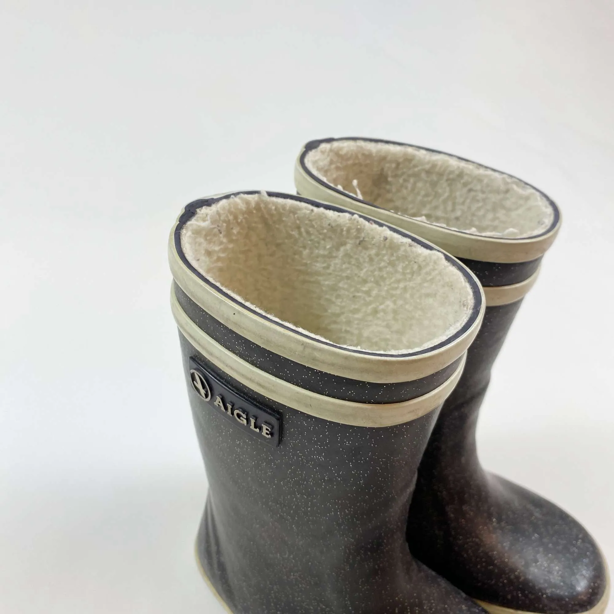 Aigle black glitter warm rain boots 24