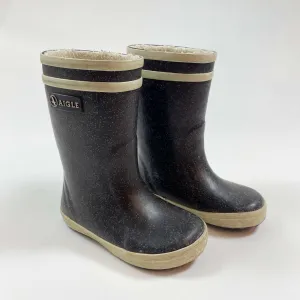 Aigle black glitter warm rain boots 24