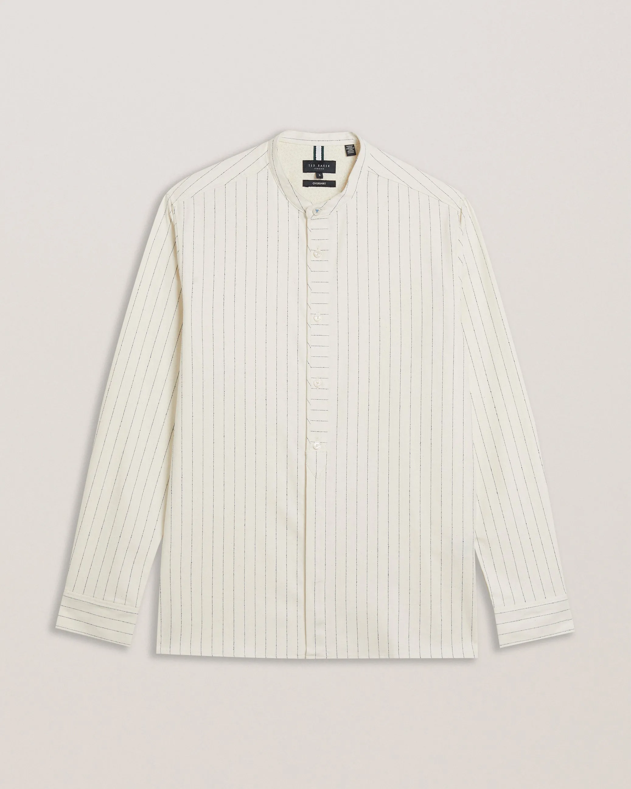 Bastiun Long Sleeve Relaxed Grandad Collar Shirt Ecru