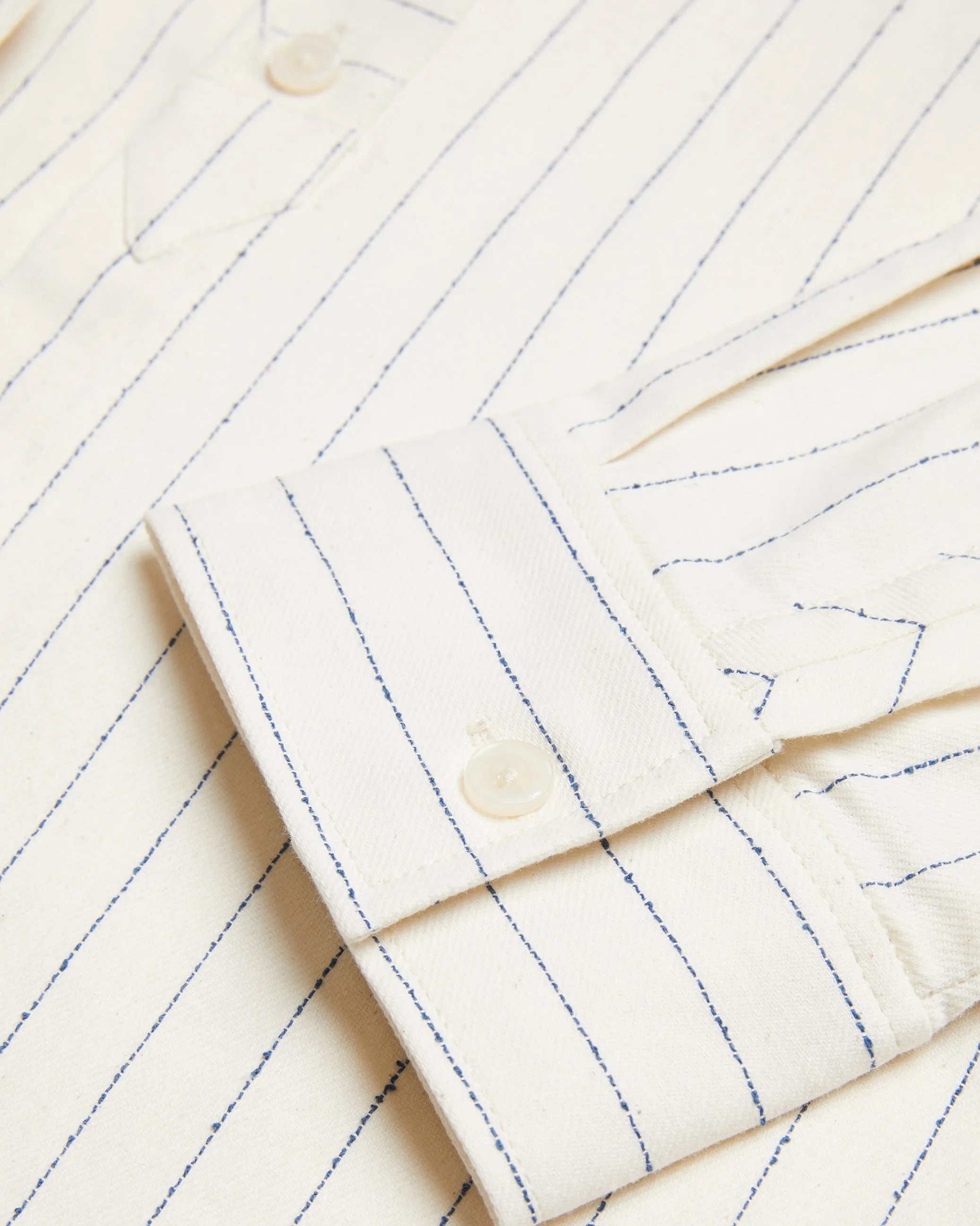 Bastiun Long Sleeve Relaxed Grandad Collar Shirt Ecru