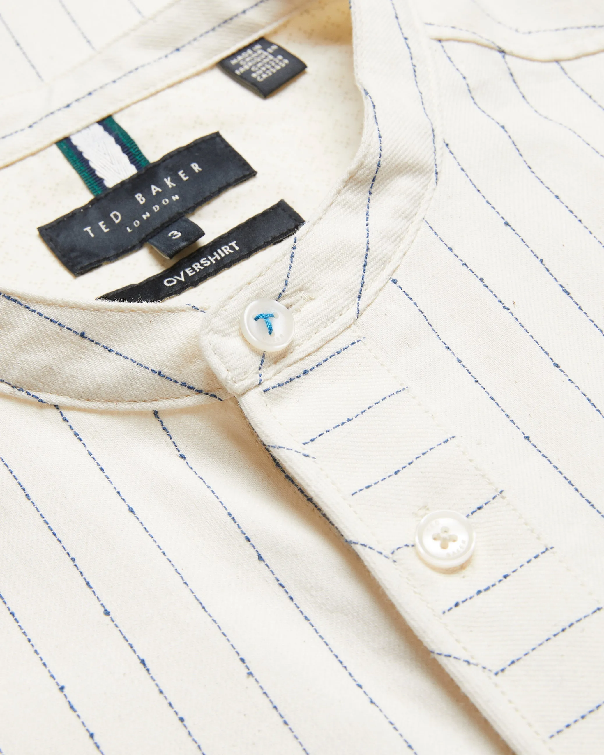 Bastiun Long Sleeve Relaxed Grandad Collar Shirt Ecru