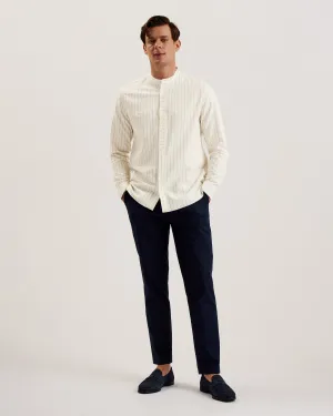 Bastiun Long Sleeve Relaxed Grandad Collar Shirt Ecru