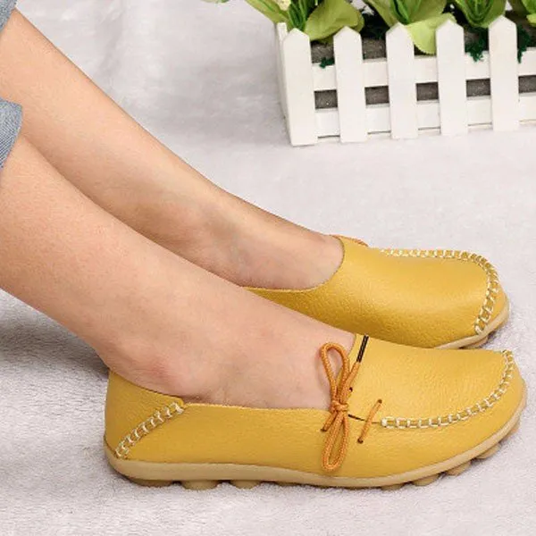 Big Size Pure Color Slip On Lace Up Soft Sole Comfortable Flat Loafers