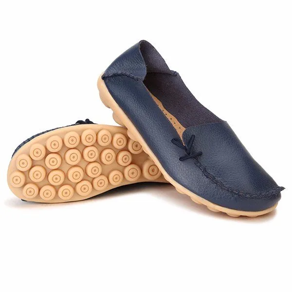 Big Size Pure Color Slip On Lace Up Soft Sole Comfortable Flat Loafers