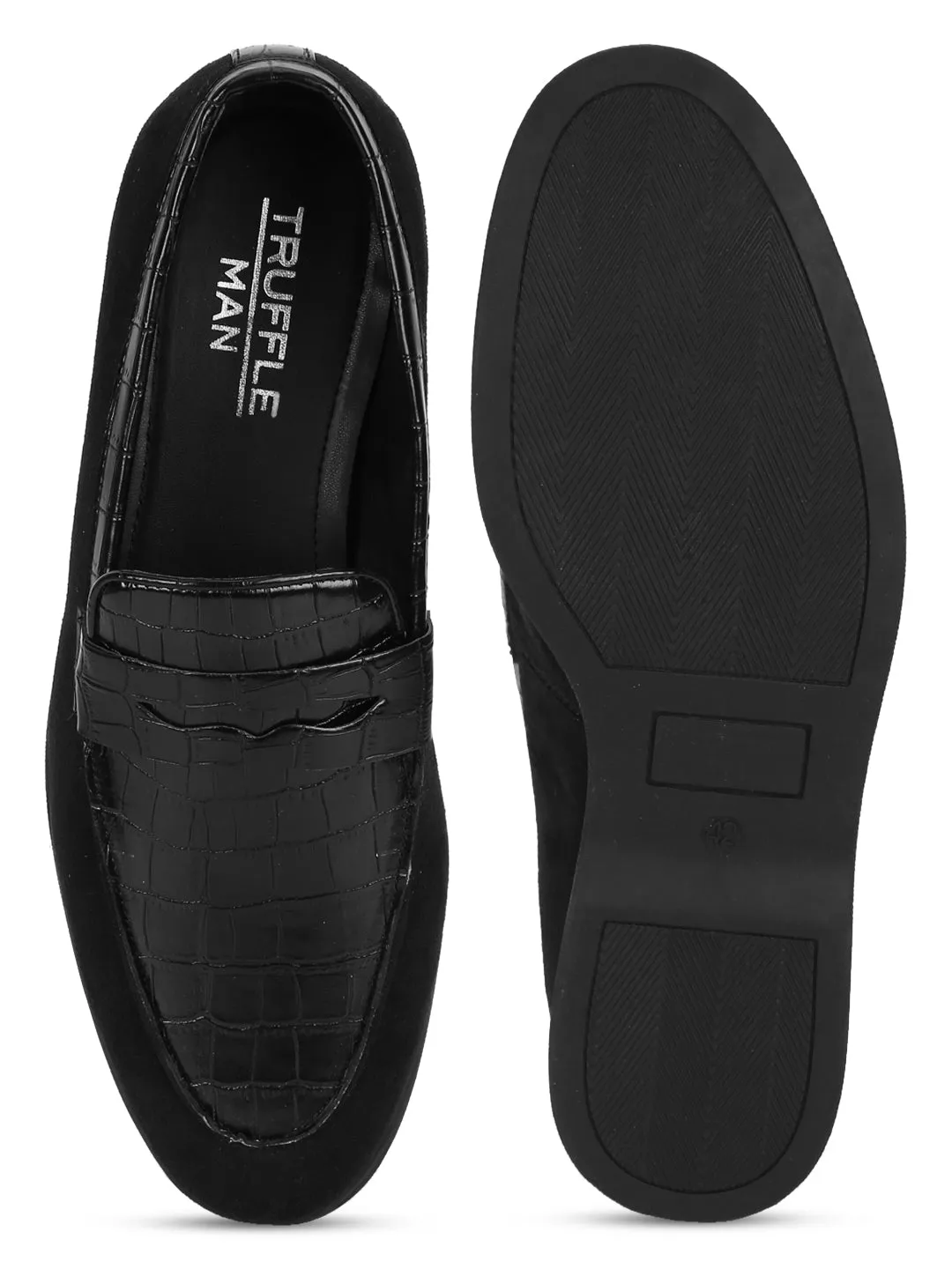 Black PU Croc Pattern Men's Loafers (TC-SM-5004-BLK)