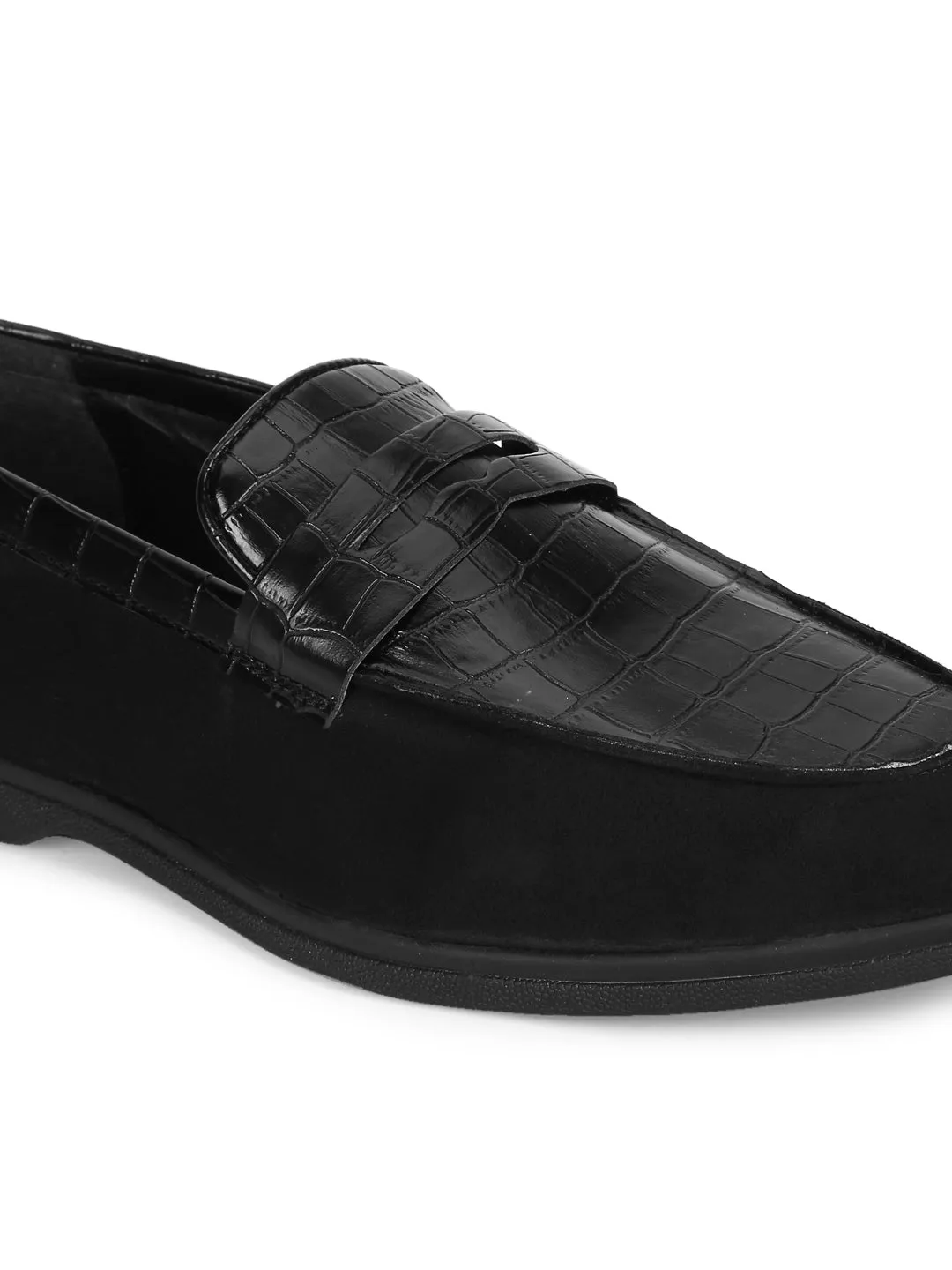Black PU Croc Pattern Men's Loafers (TC-SM-5004-BLK)