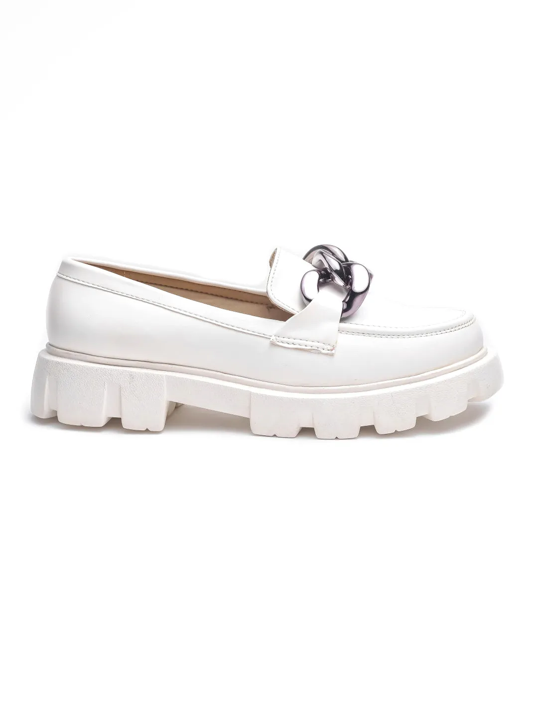 Brauch White Solid Embellished Loafer Shoe