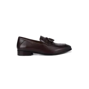 Coffee Croco Effect Loafers With Tassels