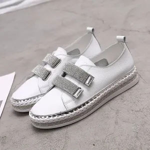 Crystal Genuine Leather Sneakers Loafers
