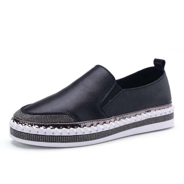 Crystal Genuine Leather Sneakers Loafers