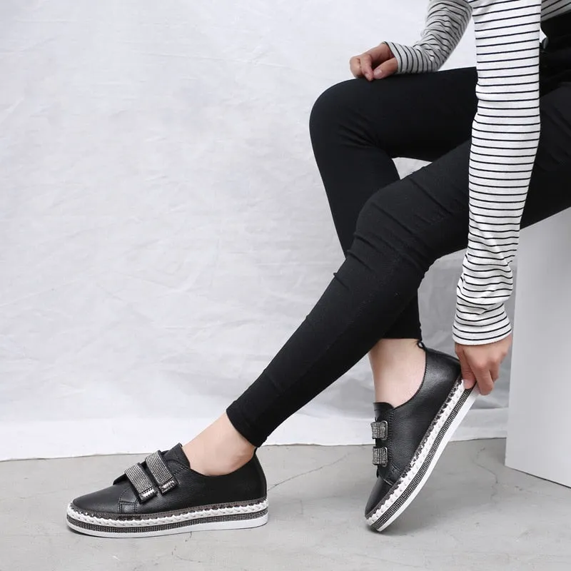 Crystal Genuine Leather Sneakers Loafers