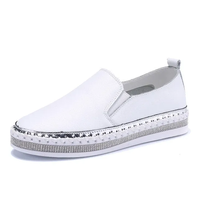 Crystal Genuine Leather Sneakers Loafers