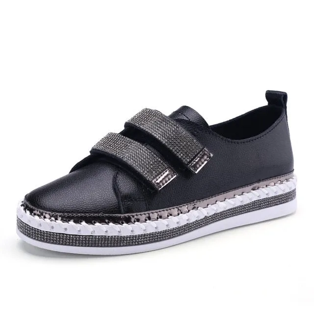 Crystal Genuine Leather Sneakers Loafers