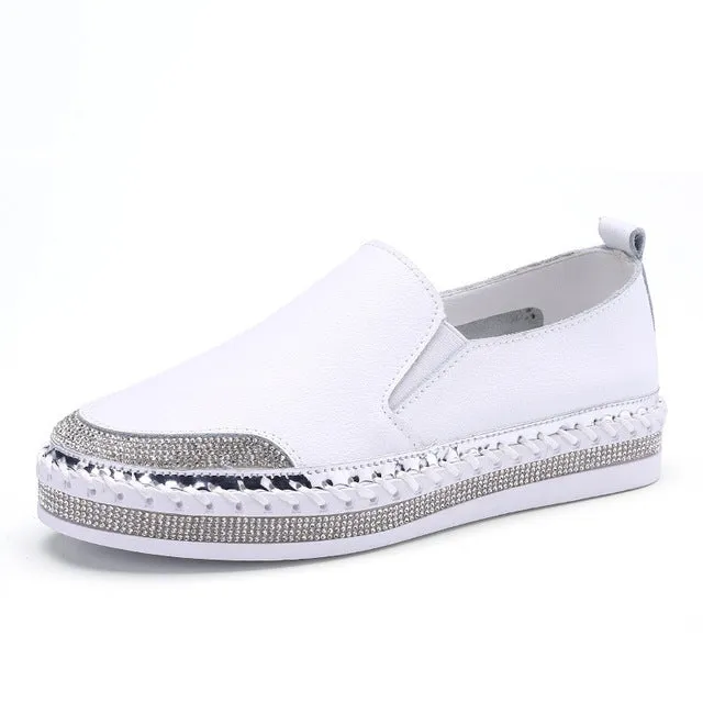 Crystal Genuine Leather Sneakers Loafers