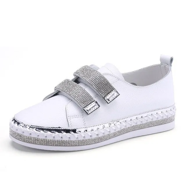 Crystal Genuine Leather Sneakers Loafers