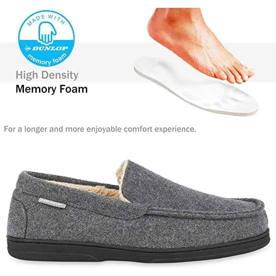 Dunlop Moccasins Loafers Faux Sheepskin Slippers with Rubber Sole for Men