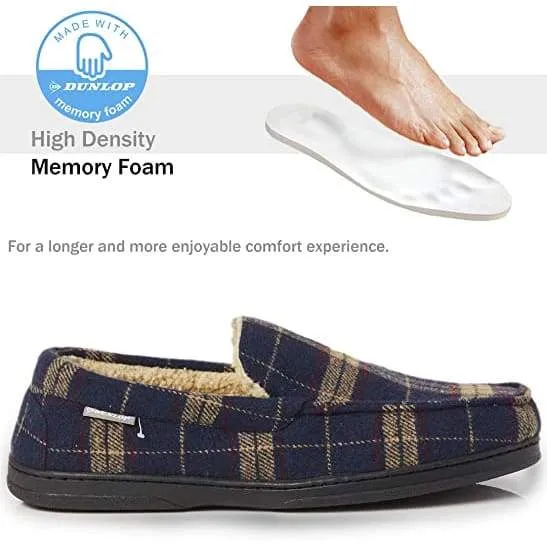 Dunlop Moccasins Loafers Faux Sheepskin Slippers with Rubber Sole for Men