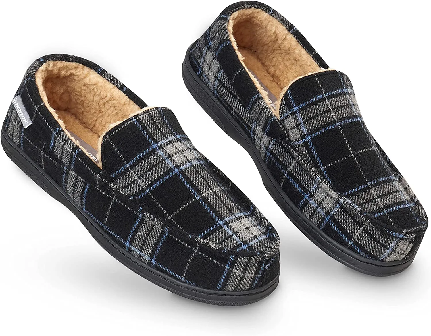 Dunlop Moccasins Loafers Faux Sheepskin Slippers with Rubber Sole for Men