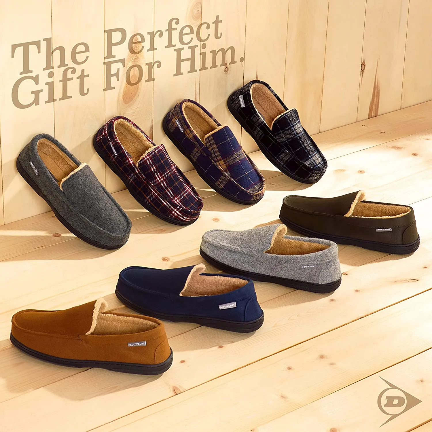 Dunlop Moccasins Loafers Faux Sheepskin Slippers with Rubber Sole for Men