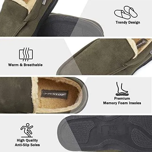Dunlop Moccasins Loafers Faux Sheepskin Slippers with Rubber Sole for Men
