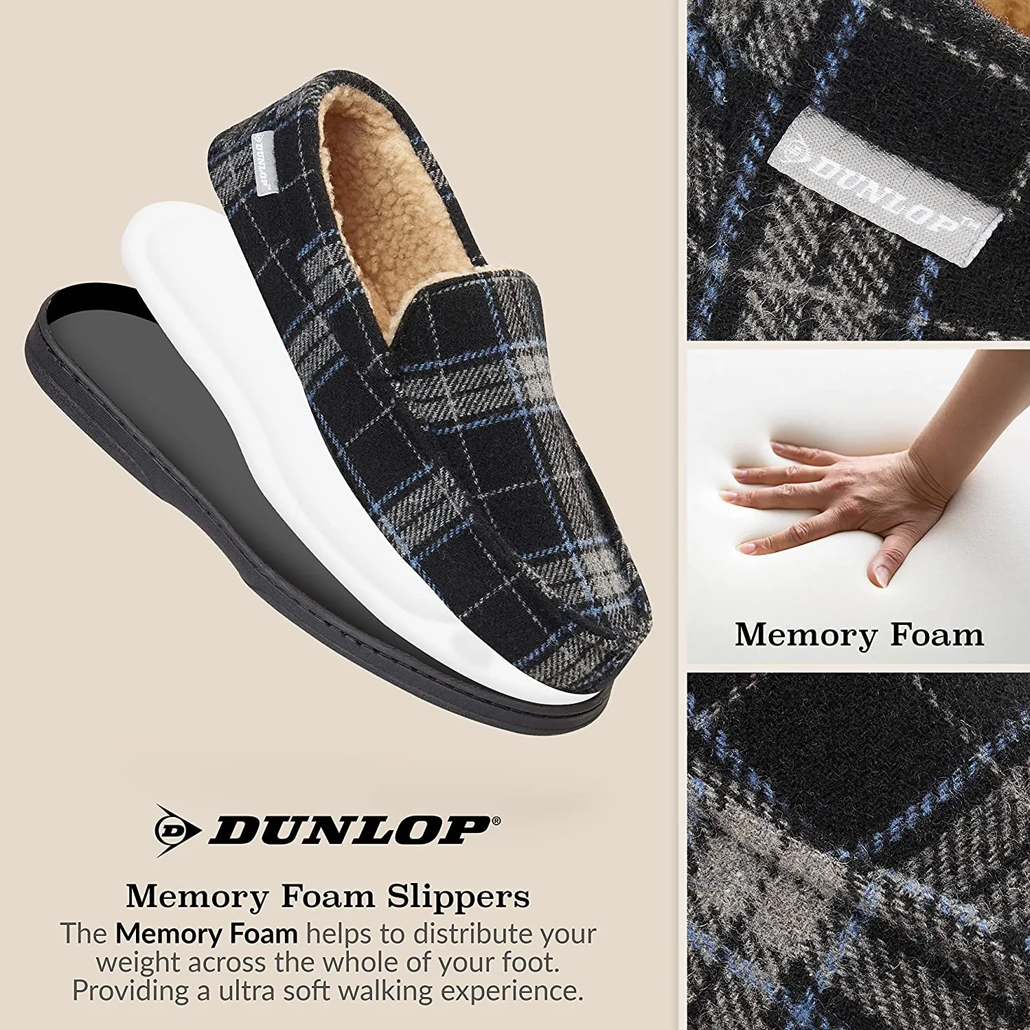 Dunlop Moccasins Loafers Faux Sheepskin Slippers with Rubber Sole for Men