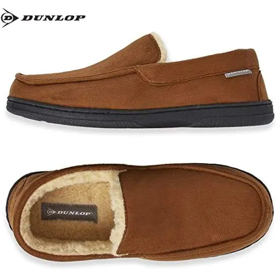 Dunlop Moccasins Loafers Faux Sheepskin Slippers with Rubber Sole for Men