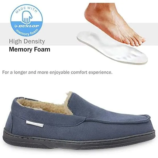 Dunlop Moccasins Loafers Faux Sheepskin Slippers with Rubber Sole for Men
