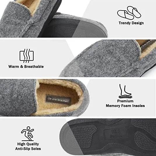 Dunlop Moccasins Loafers Faux Sheepskin Slippers with Rubber Sole for Men