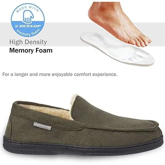 Dunlop Moccasins Loafers Faux Sheepskin Slippers with Rubber Sole for Men