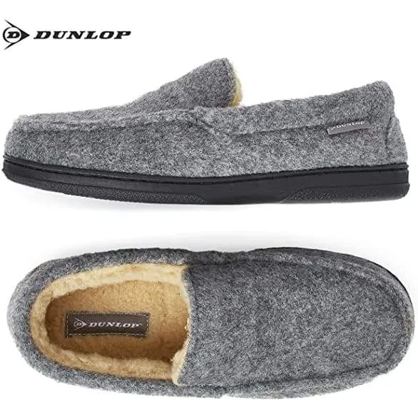 Dunlop Moccasins Loafers Faux Sheepskin Slippers with Rubber Sole for Men