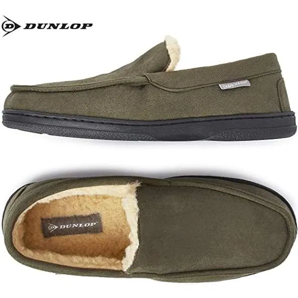 Dunlop Moccasins Loafers Faux Sheepskin Slippers with Rubber Sole for Men