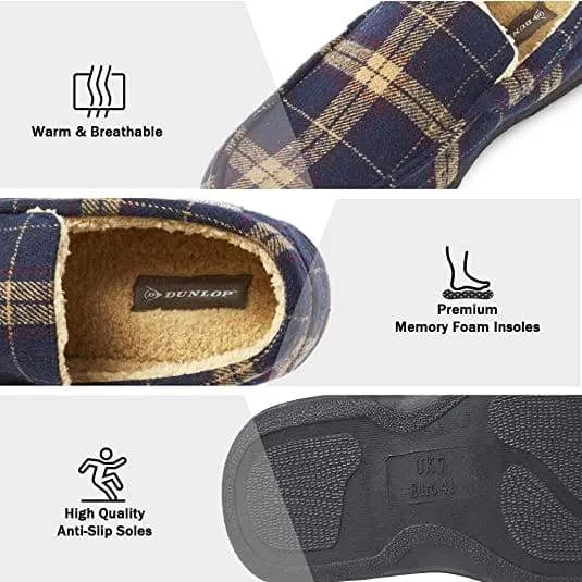 Dunlop Moccasins Loafers Faux Sheepskin Slippers with Rubber Sole for Men