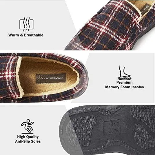 Dunlop Moccasins Loafers Faux Sheepskin Slippers with Rubber Sole for Men