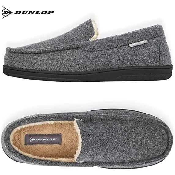 Dunlop Moccasins Loafers Faux Sheepskin Slippers with Rubber Sole for Men