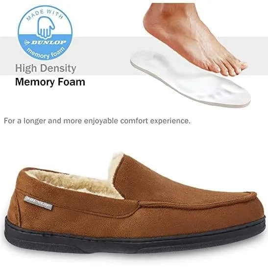Dunlop Moccasins Loafers Faux Sheepskin Slippers with Rubber Sole for Men