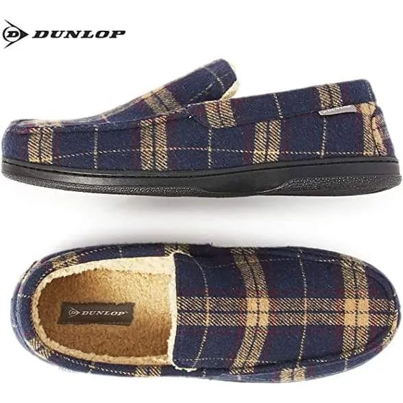 Dunlop Moccasins Loafers Faux Sheepskin Slippers with Rubber Sole for Men