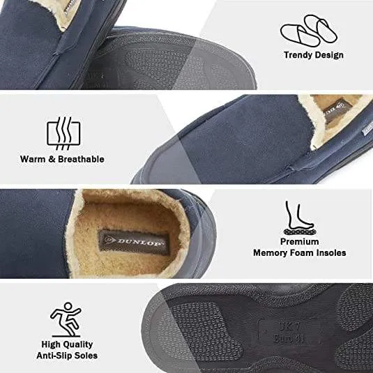 Dunlop Moccasins Loafers Faux Sheepskin Slippers with Rubber Sole for Men