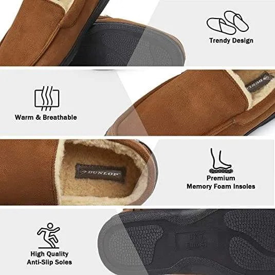 Dunlop Moccasins Loafers Faux Sheepskin Slippers with Rubber Sole for Men