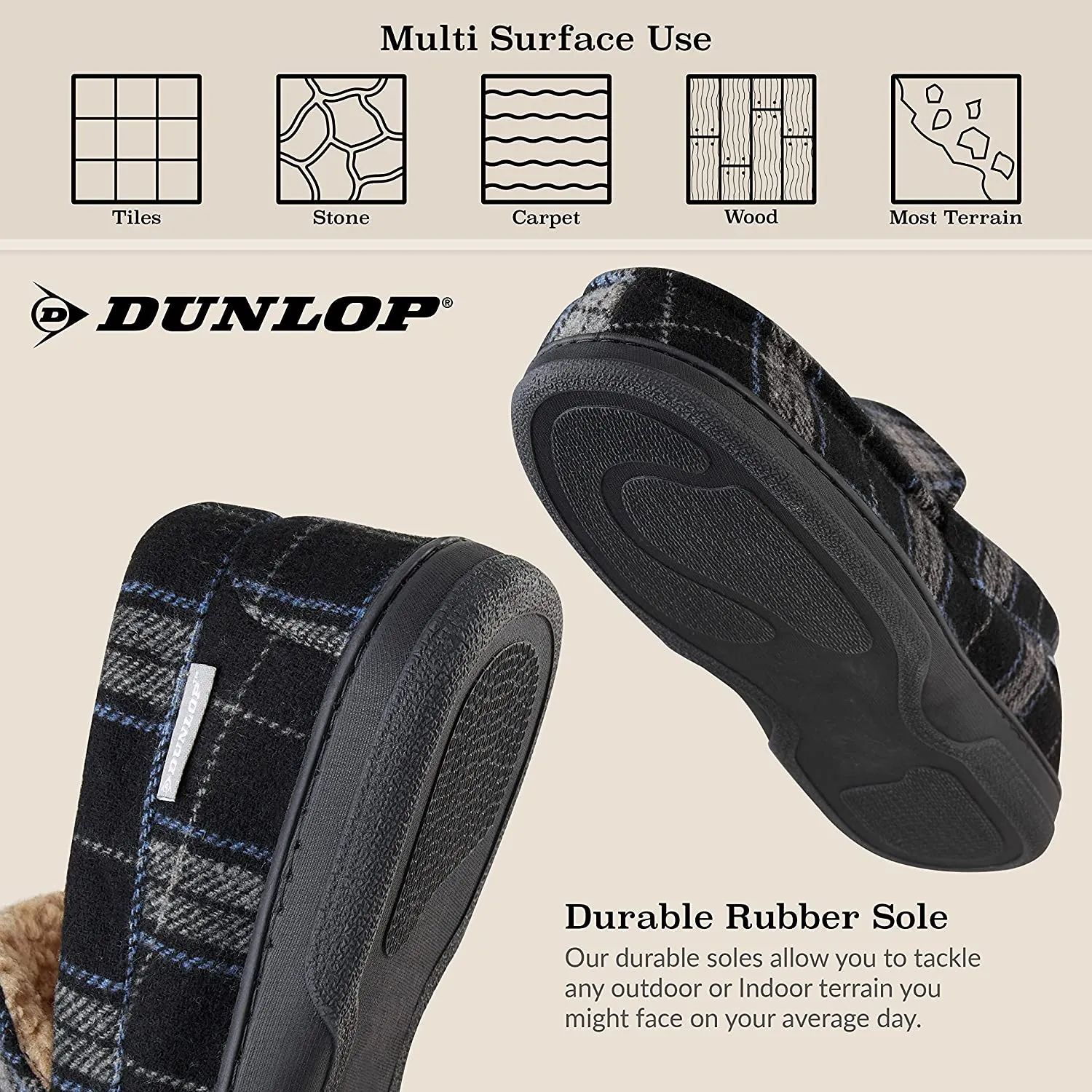 Dunlop Moccasins Loafers Faux Sheepskin Slippers with Rubber Sole for Men