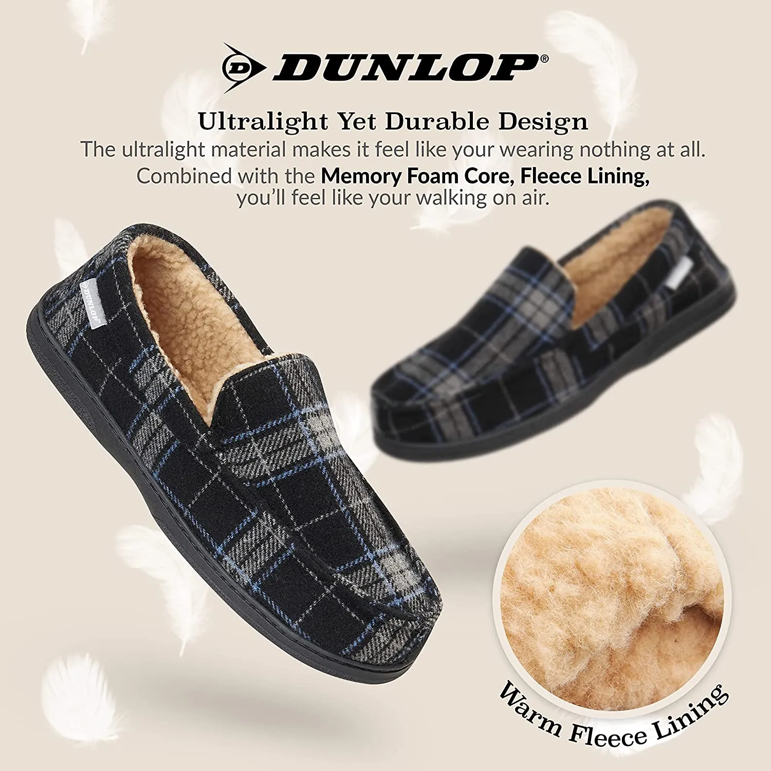 Dunlop Moccasins Loafers Faux Sheepskin Slippers with Rubber Sole for Men