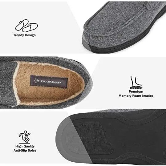 Dunlop Moccasins Loafers Faux Sheepskin Slippers with Rubber Sole for Men
