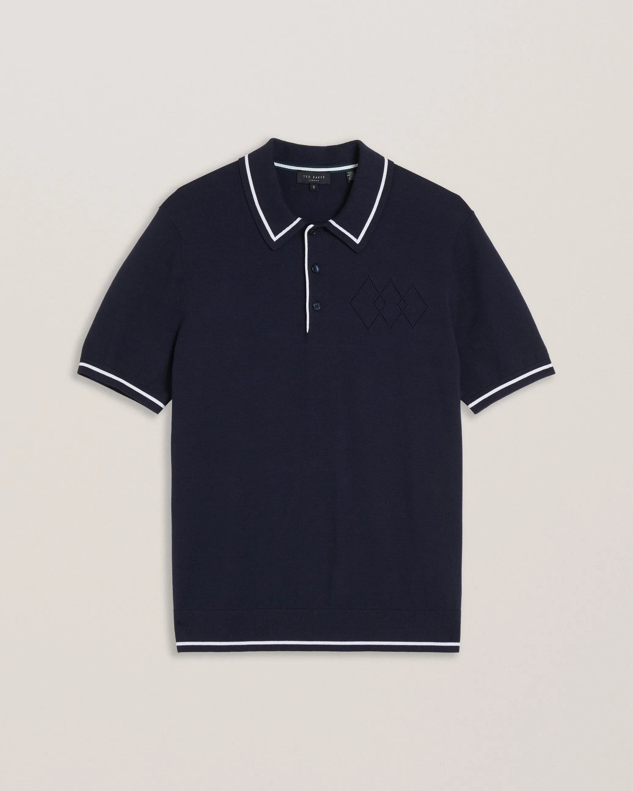 Dunow Short Sleeve Pointelle Diamond Polo Navy