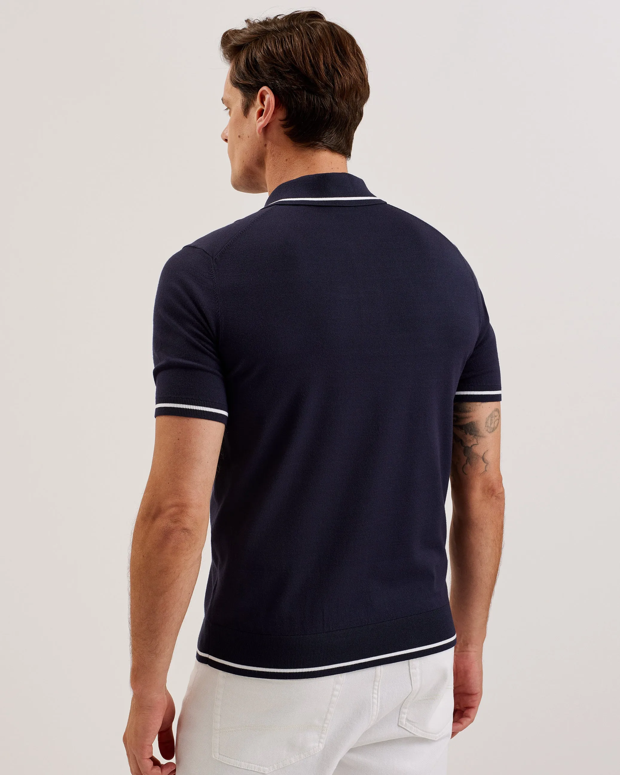 Dunow Short Sleeve Pointelle Diamond Polo Navy