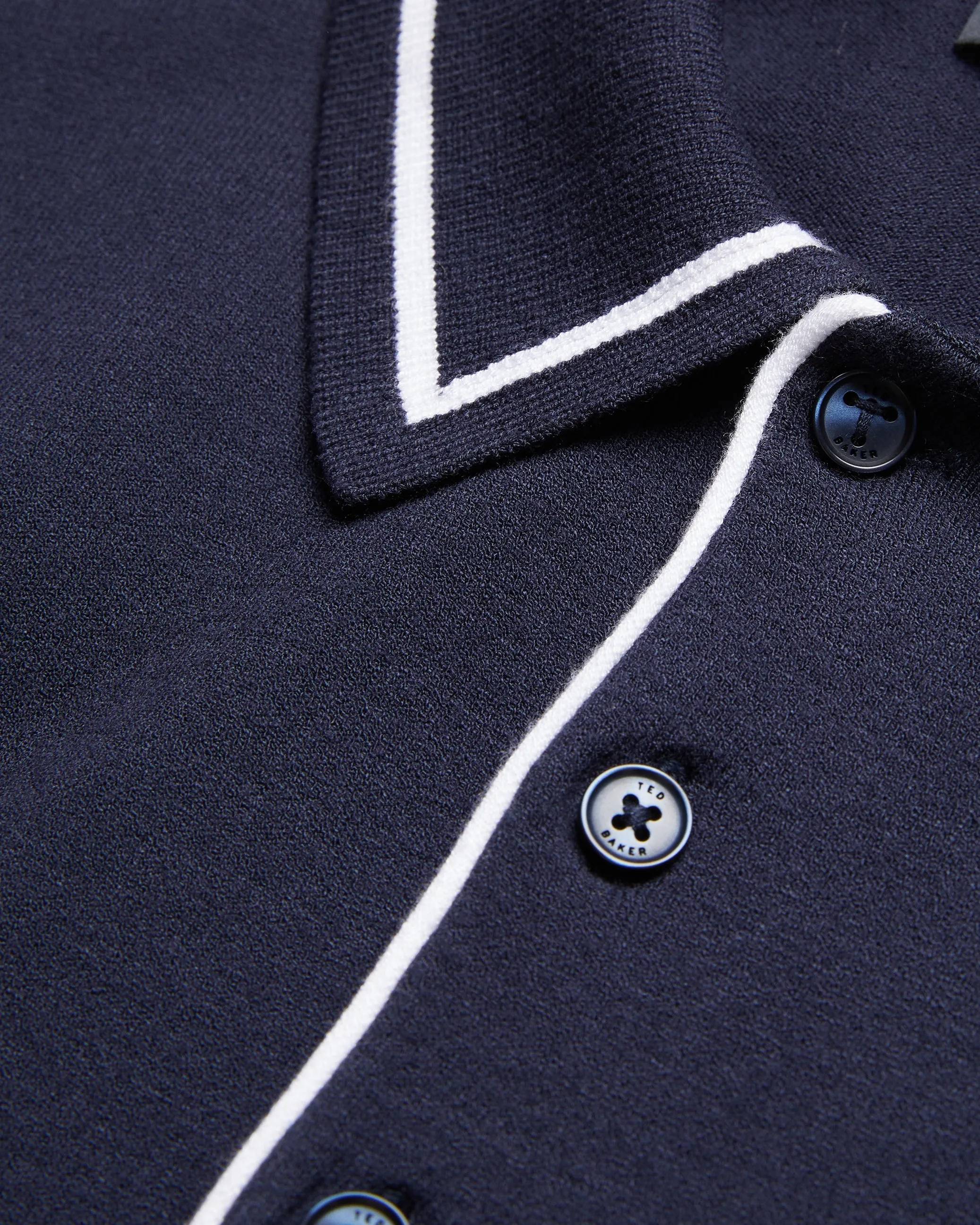 Dunow Short Sleeve Pointelle Diamond Polo Navy