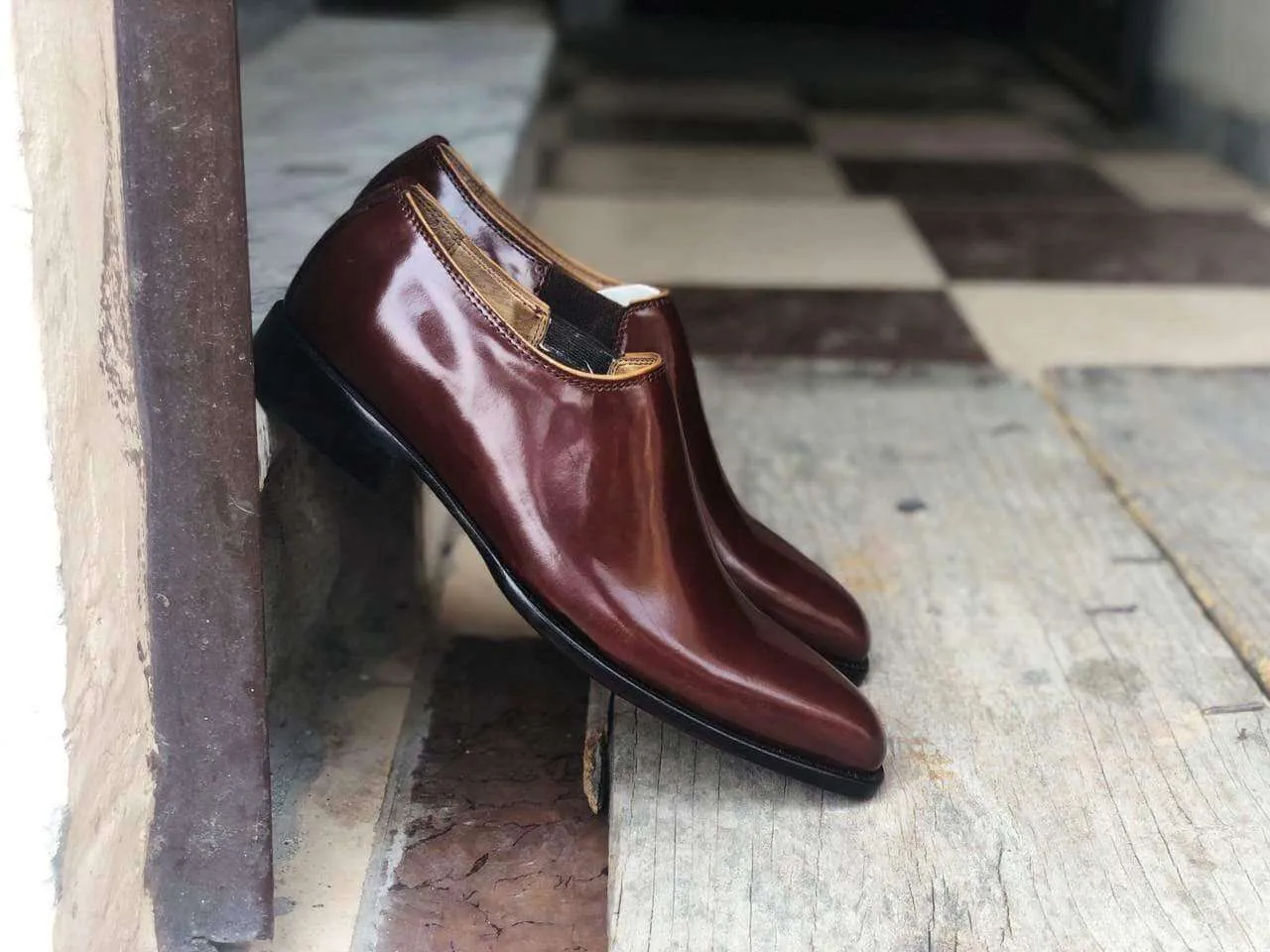Handmade Men's Leather Brown Whole Cut Derby Shoes